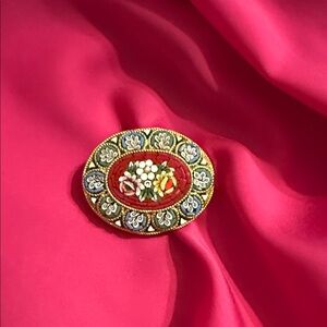 Italian Mosaic Brooch - Red and Blue